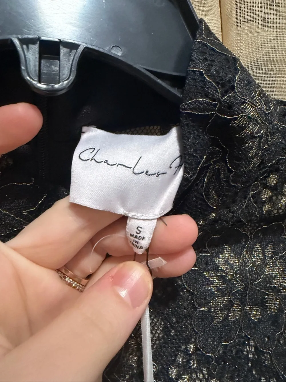 NWT Charles Henry Black Lace Long-Sleeve Mini Dress with Gold Accents small - Picture 6 of 7